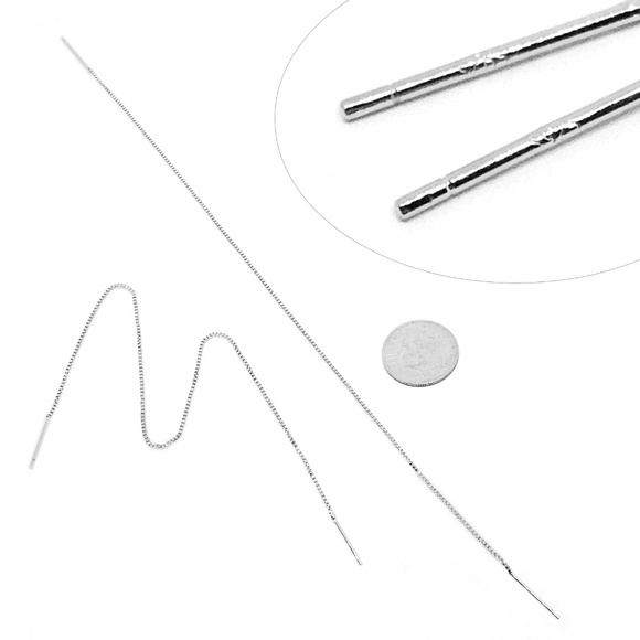 SOLD OUT Earrings Long Threader Chain Silver Plated - Picture 2 of 4